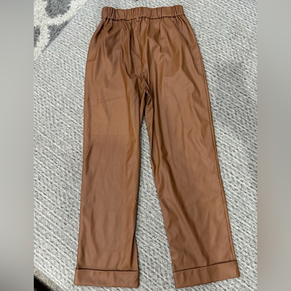 COPY - ZENANA Brown Faux leather Cuffed Pant, NWT!